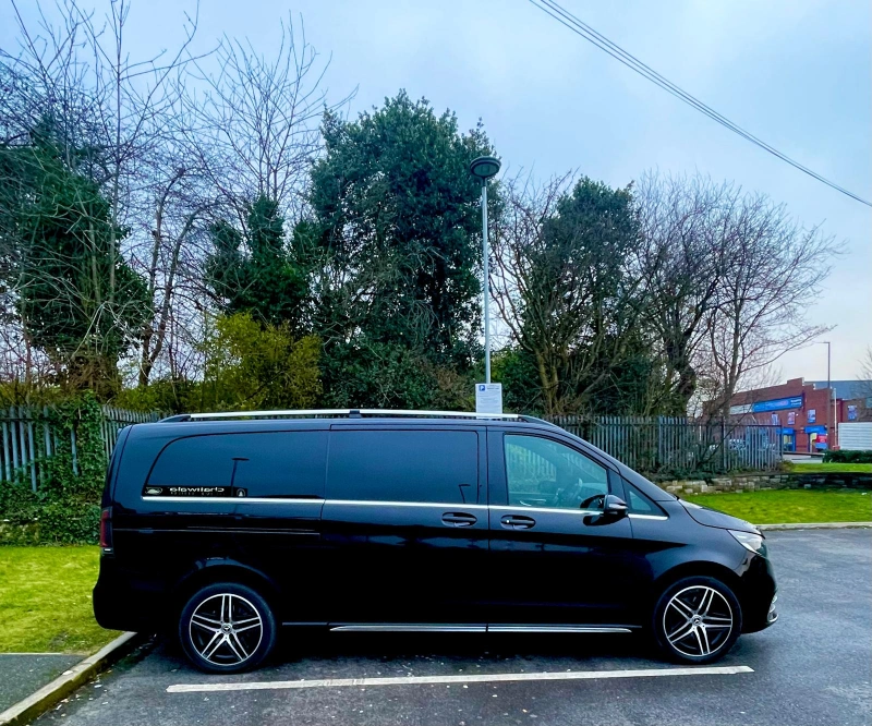 Black Mercedes V-Class used for chauffeur service in Altrincham