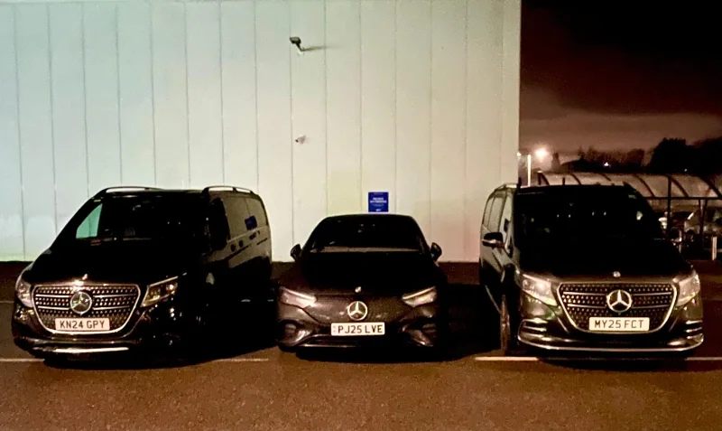 Royale Rides chauffeur fleet lined up before a long distance journey from Wilmslow