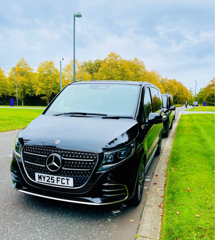 Royale Rides Mercedes V-Class arriving for a Manchester matchday transfer