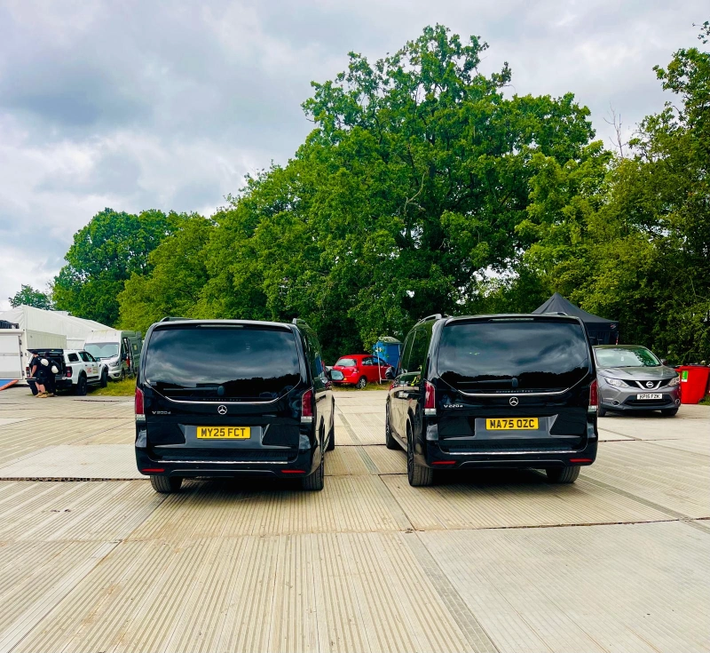 Royale Rides Mercedes V Class vehicles prepared for a group airport transfer