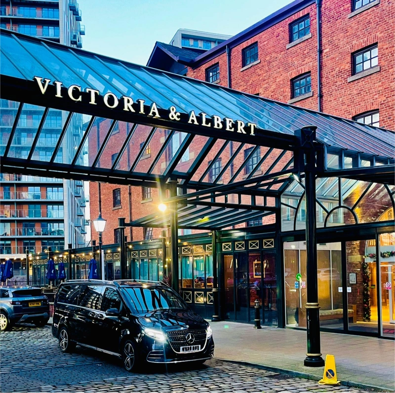 Royale Rides Mercedes V-Class collecting a business traveller from a Manchester hotel