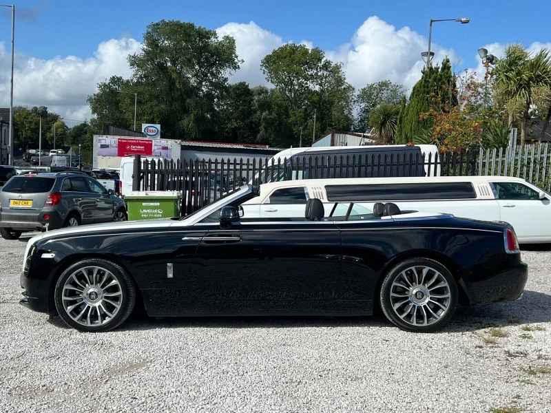 Black Rolls-Royce Dawn convertible available for wedding and prom car hire in Manchester