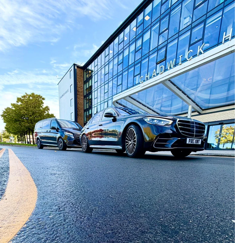 Mercedes V-Class and S-Class chauffeur cars ready for a sporting event pickup
